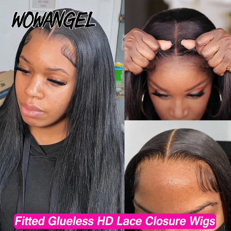Jet Black Glueless Wigs Human Hair Pre Plucked