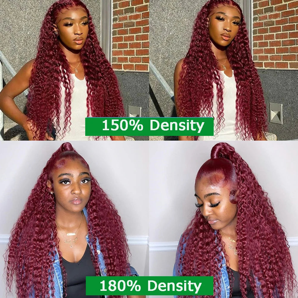 Deep Wave Burgundy Red Wig Colored Lace Front Human Hair Wig Curly
