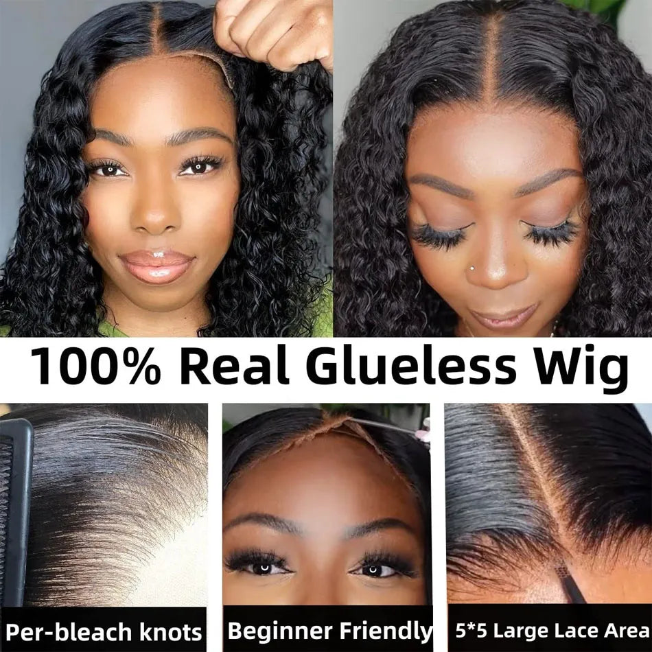 Water Wave Bob Glueless Preplucked Human Hair Frontal Brazilian Wigs