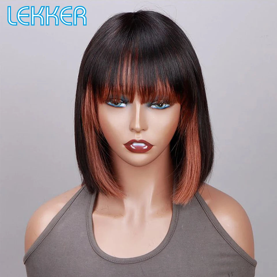 Wear to go Highlight Straight Bob Human Hair With Bangs Brazilian Remy Hair