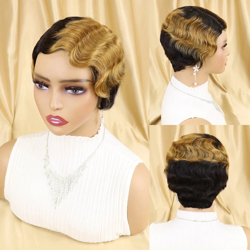 Short Finger Wave Human Hair Pixie Cut Wig