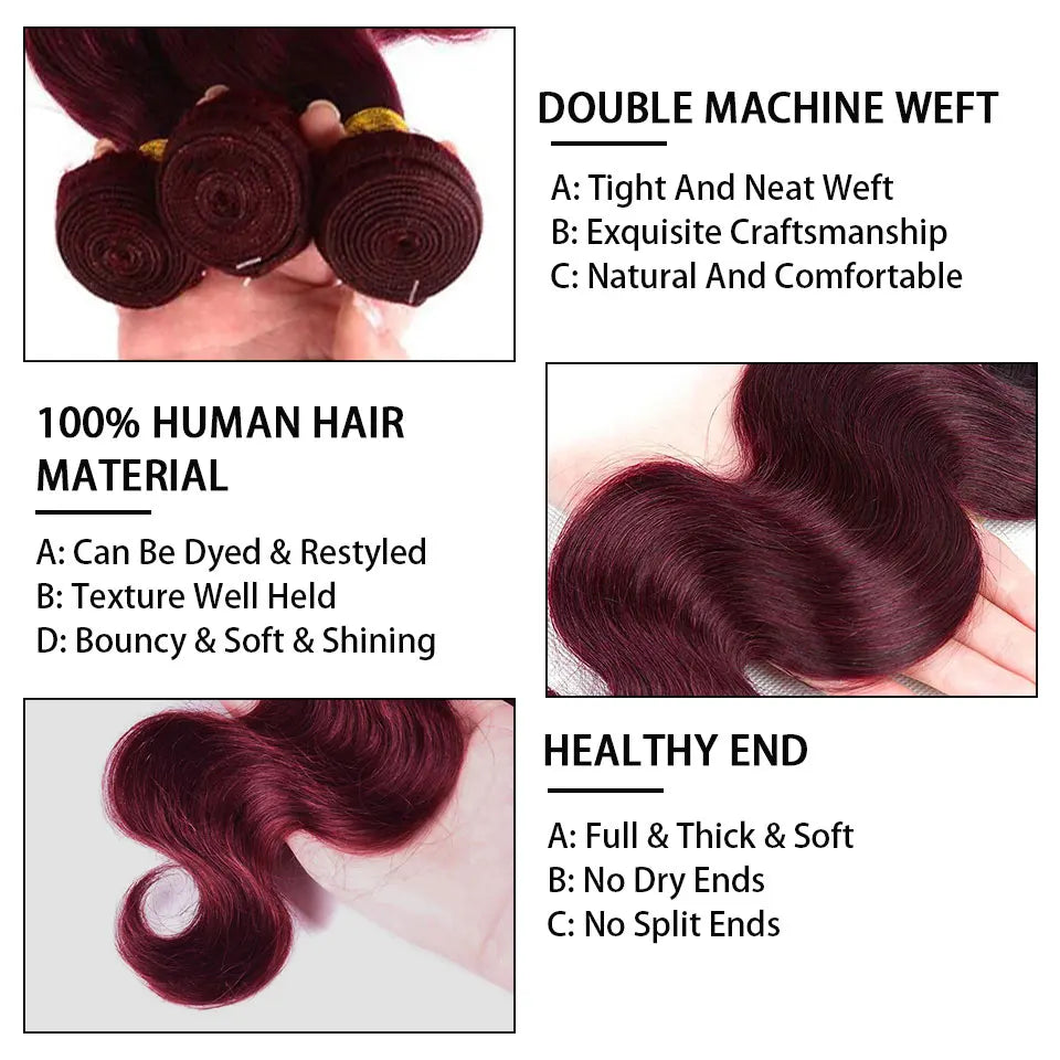 Burgundy 99j Body Wave Bundles Brazilian Red Color Human Hair Bundles 1/3/4 PCS Remy