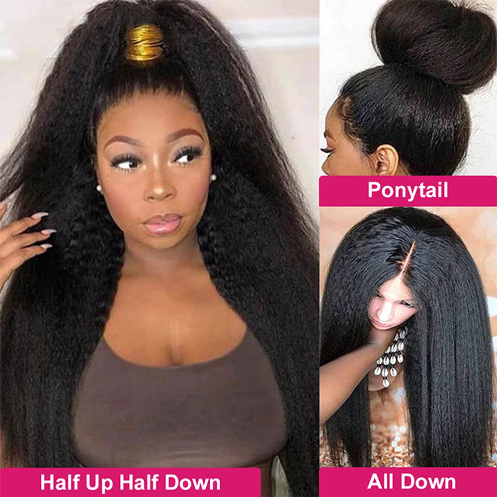 Kinky Straight Lace Front Human Hair Wig With Kinky Edges Baby Hair Straight HD Lace