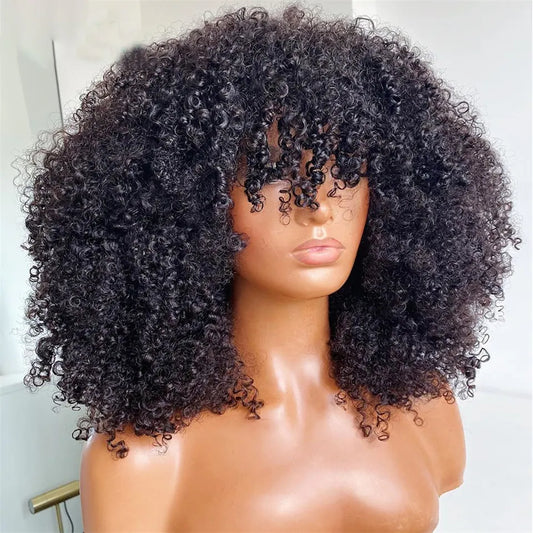 Afro Remy Brazilian Curly Human Hair with Bangs