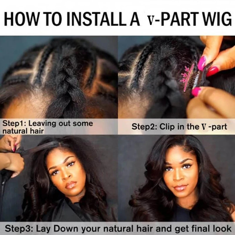 Body Wave V Part Brazilian Wavy Human Hair Wig
