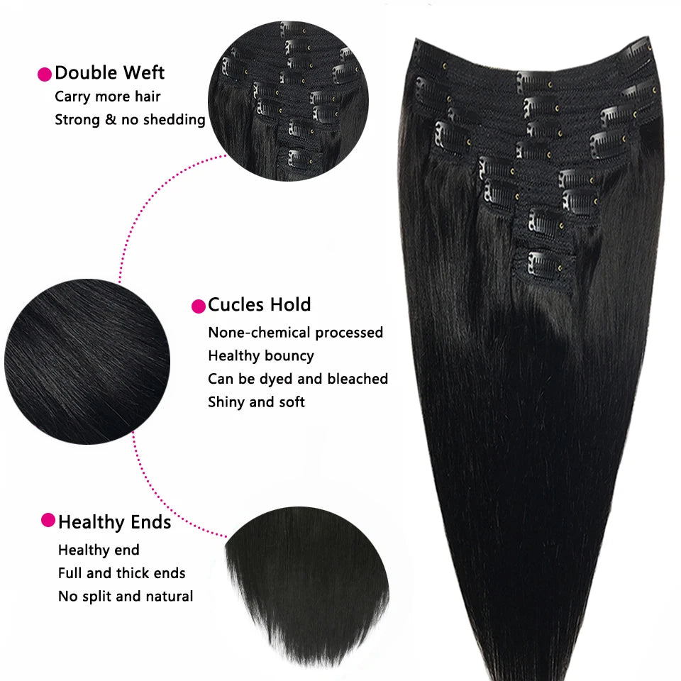 Extensions Human Hair Brazilian Straight Clip in Remy