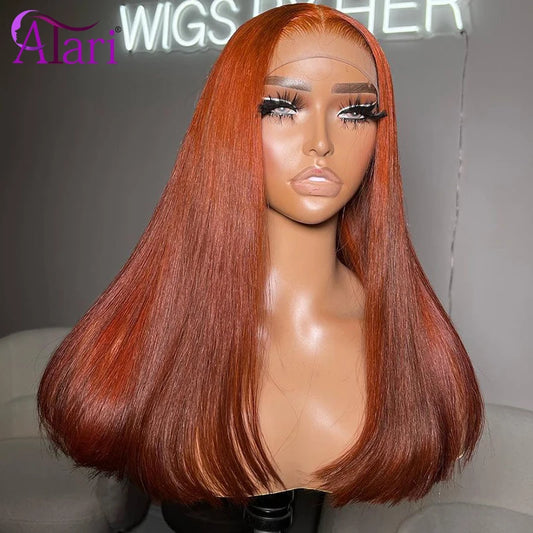 Transparent Ginger Orange Straight Human Hair Wigs Pre Plucked