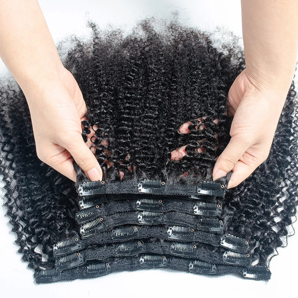 Clip In Human Hair Extensions Mongolian Afro Kinky Curly