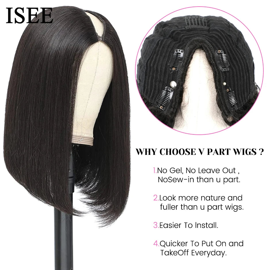 Brazilian Straight Human Hair Bob Wig V Part