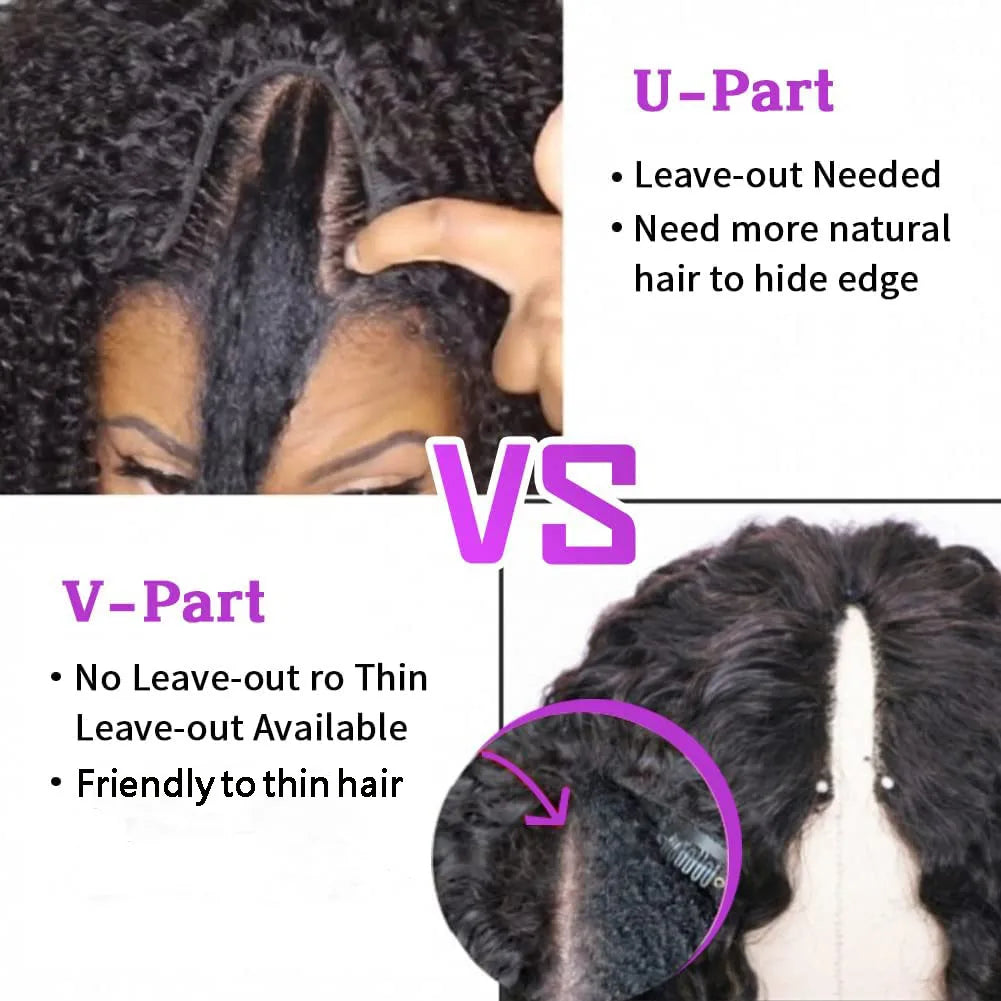 Short Bob Kinky Curly V Part Human Hair Wig