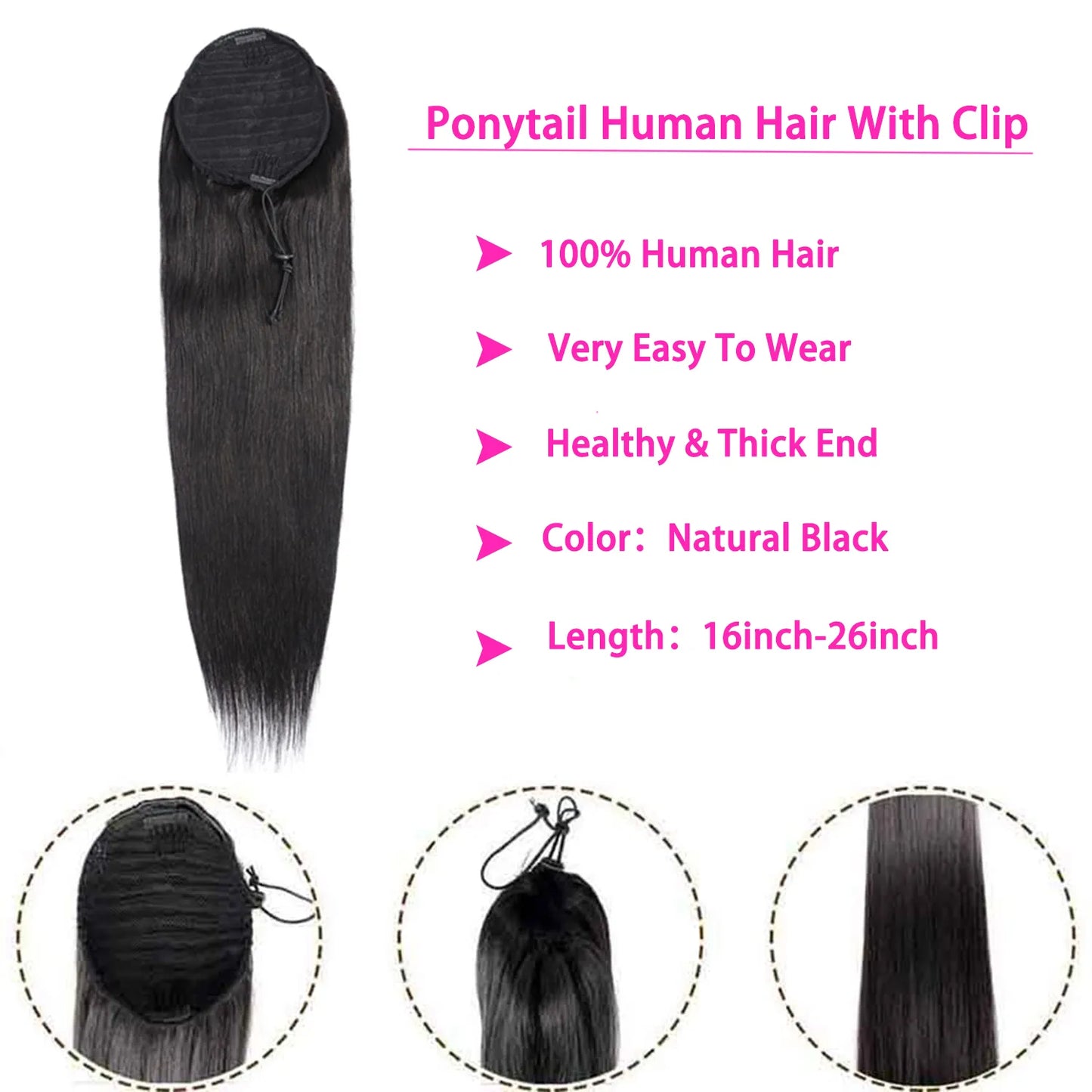 Ponytail Straight Human Hair Extensions