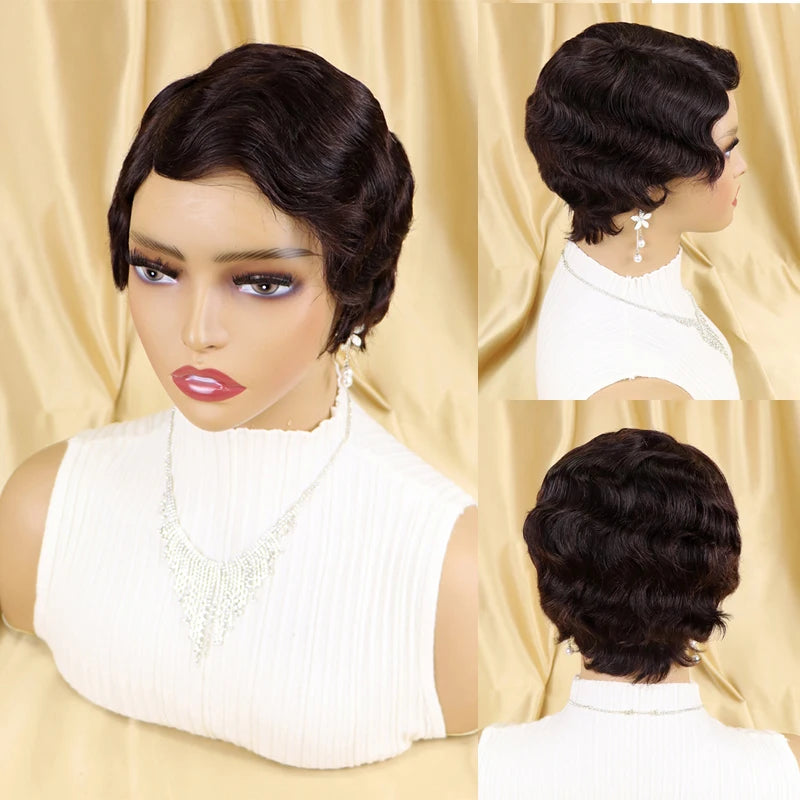 Short Finger Wave Human Hair Pixie Cut Wig