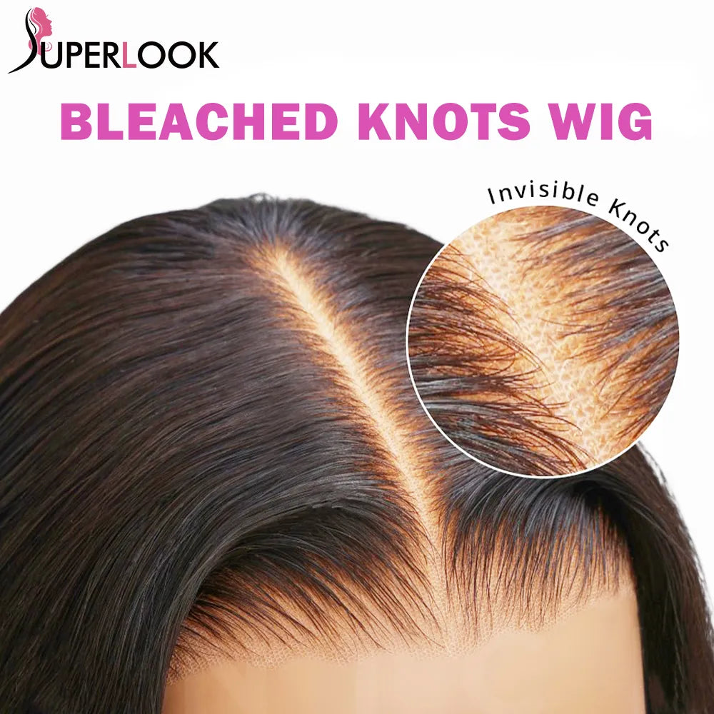 Bleached Knots Glueless Straight Lace Front Wigs Pre-Cut Indian Human Hair Wigs HD Lace