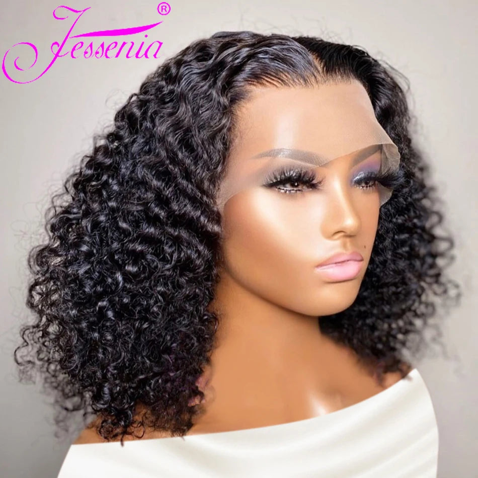 Water Wave Bob Glueless Preplucked Human Hair Frontal Brazilian Wigs