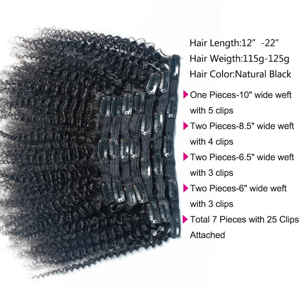 Clip In Human Hair Extensions Mongolian Afro Kinky Curly