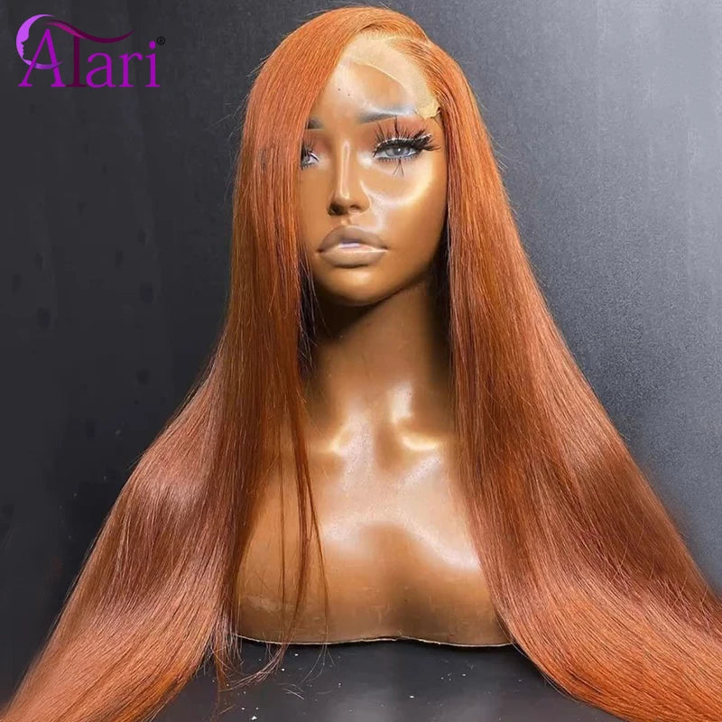 Transparent Ginger Orange Straight Human Hair Wigs Pre Plucked