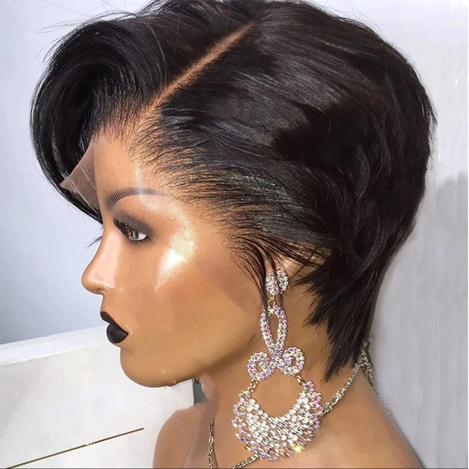 Pixie Cut Wig Brazilian T Part Lace Human Hair