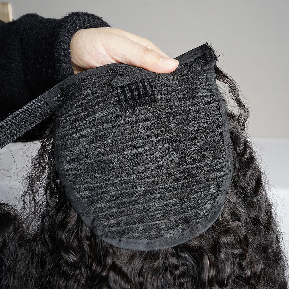 Kinky Straight Ponytail Human Hair Extensions