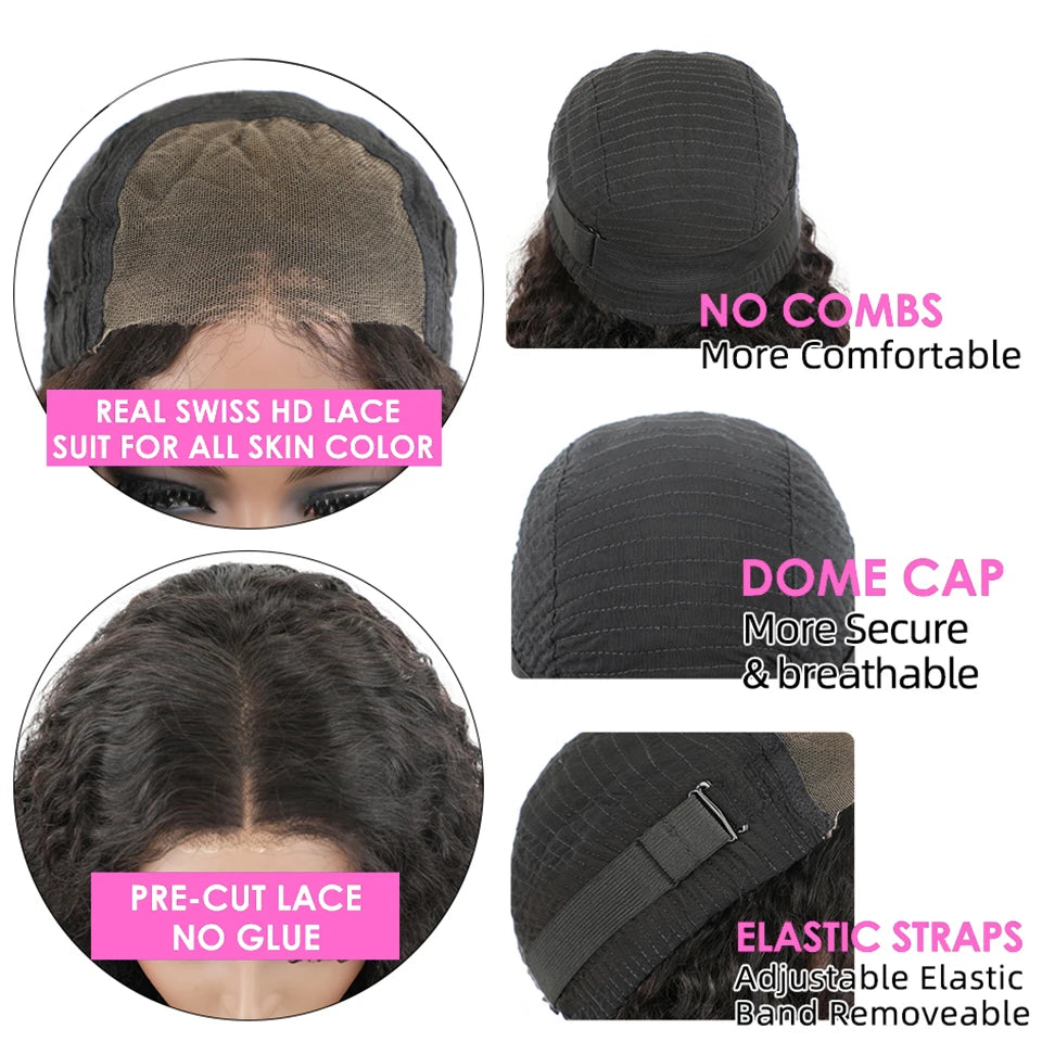 Glueless Malaysian Human Hair Straight HD Lace Wig Preplucked Pre Cut Pre Bleached Knots