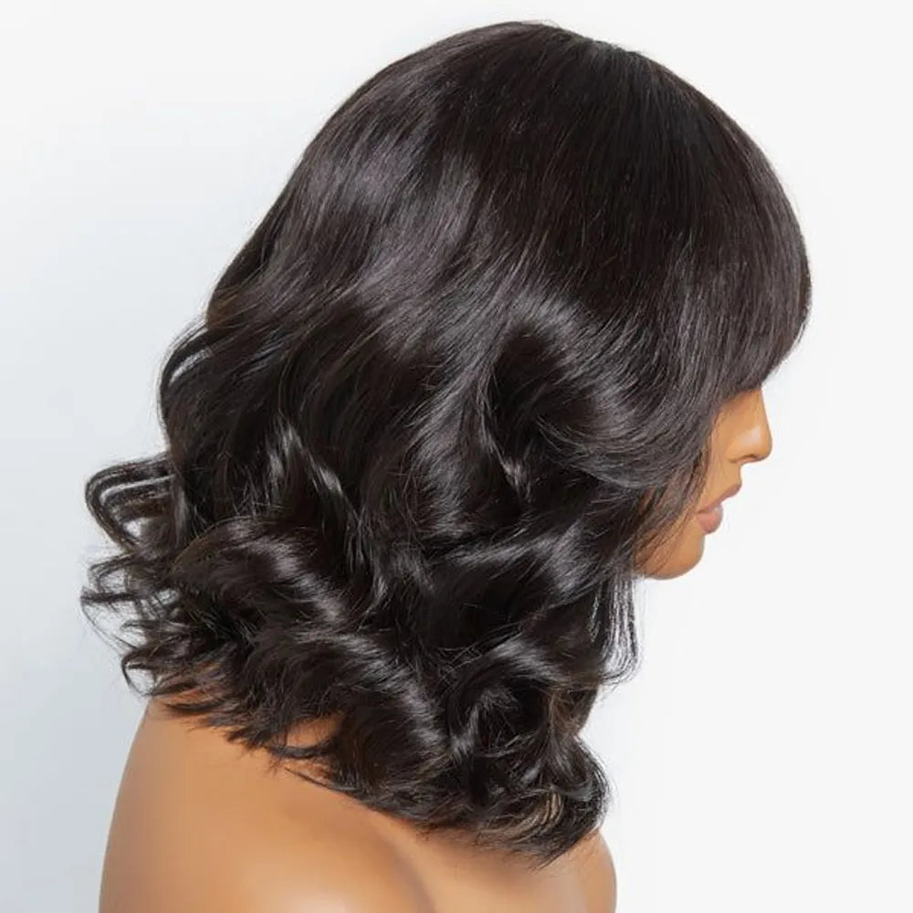 Body Wave Brazilian Human Hair Glueless Bangs Wig