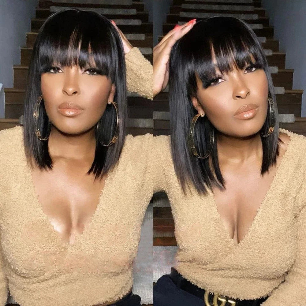 Straight With Bang Short Bob Brazilian Virgin Human Hair Wig