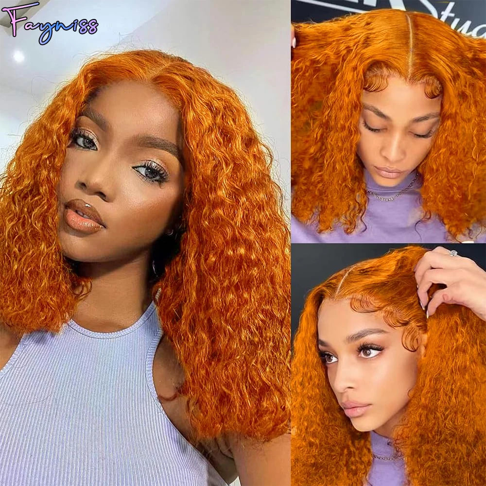 Ginger Bob Wig HD Lace Frontal Wigs Human Hair Water Wave Lace Closure Pre Plucked