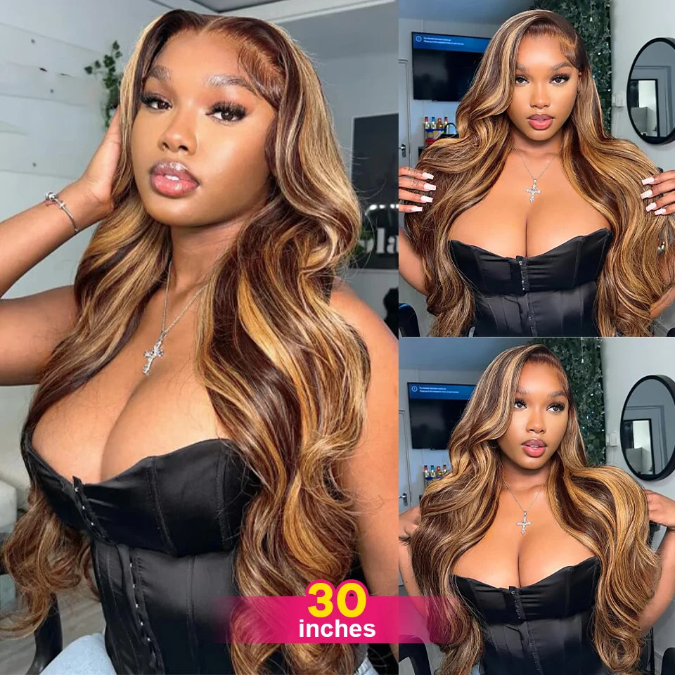 HD Lace Frontal Wig 4/27 Highlight Wig Body Wave Human Hair Loose Wave Virgin Brazilian