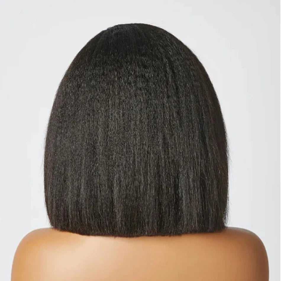 Yaki Straight Wig Human Hair Bob HD Lace Frontal Indian Hair (Glueless Options)