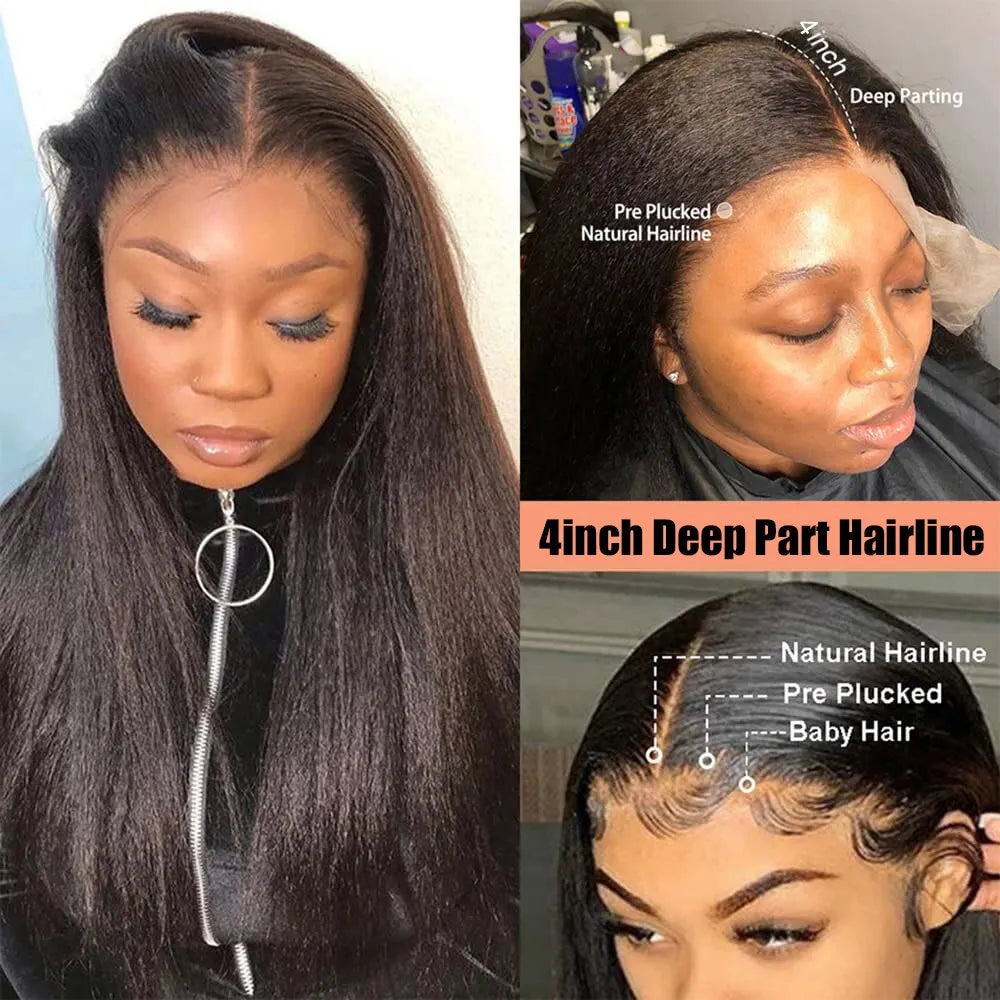 Yaki Straight Human Lace Front Wig Human Hair 13x4 Hair Pre Plucked HD Transparent 12"-30"