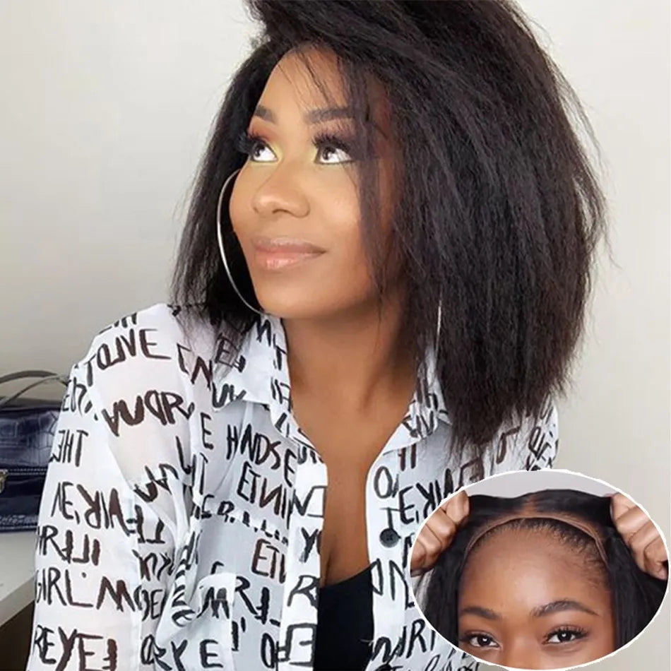 Yaki Straight Wig Human Hair Bob HD Lace Frontal Indian Hair (Glueless Options)