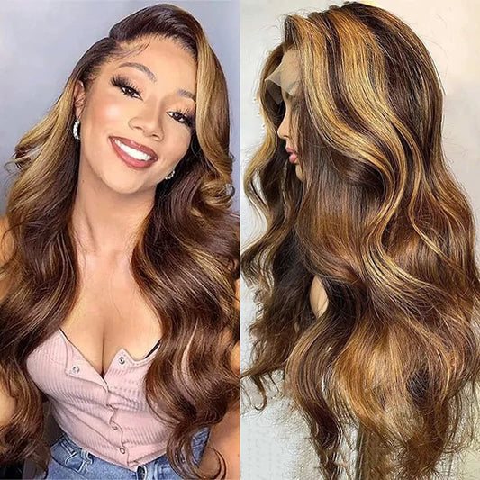 HD Lace Frontal Wig 4/27 Highlight Wig Body Wave Human Hair Loose Wave Virgin Brazilian