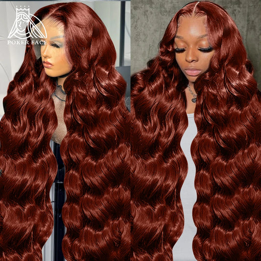 Reddish Brown Body Wave Human Hair HD Lace Frontal Pre Plucked Wig (Glueless Options)