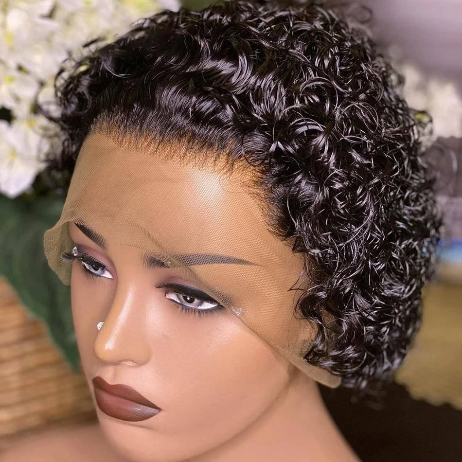 Short Pixie Cut Peruvian Water Wave Human Hair Wig