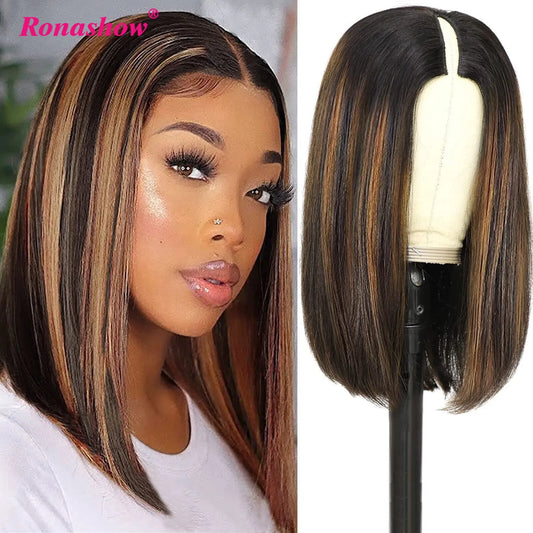 Straight Brazilian V Part Human Hair Bob Wig 180%