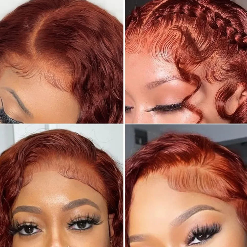 Reddish Brown Body Wave Human Hair HD Lace Frontal Pre Plucked Wig (Glueless Options)