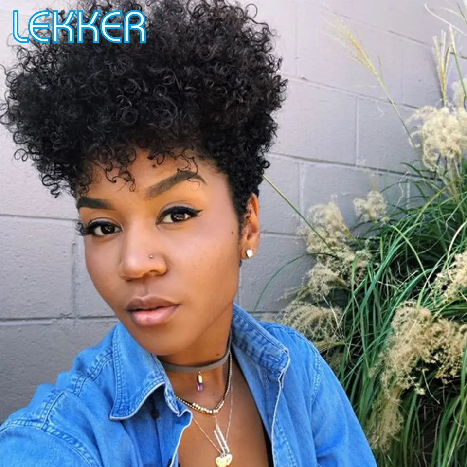 Lekker Short Pixie Kinky Curly Human Hair Wig