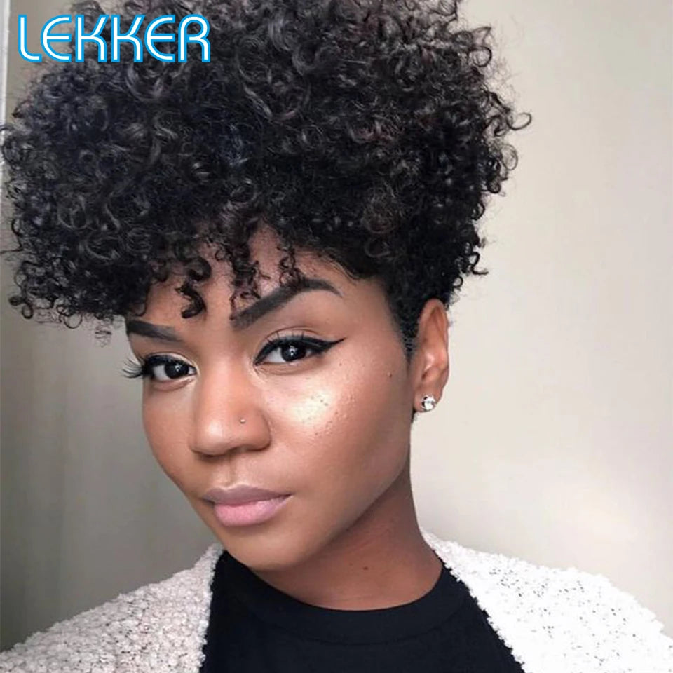 Lekker Short Pixie Kinky Curly Human Hair Wig
