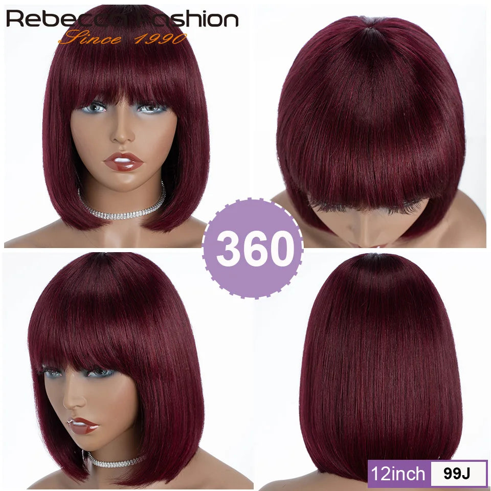 Short Straight Bob Wigs with Bangs Remy