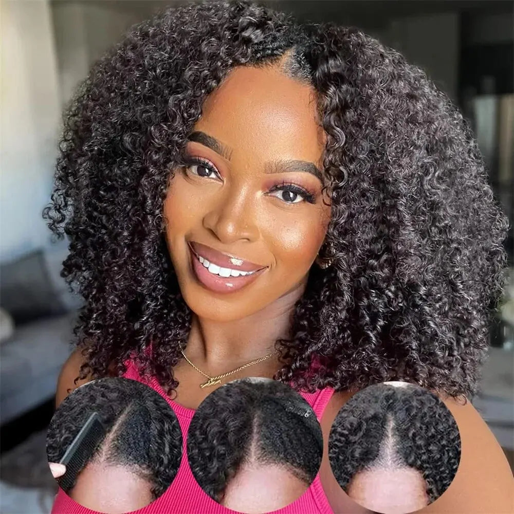 Brazilian Kinky Curly V Part Wig Glueless