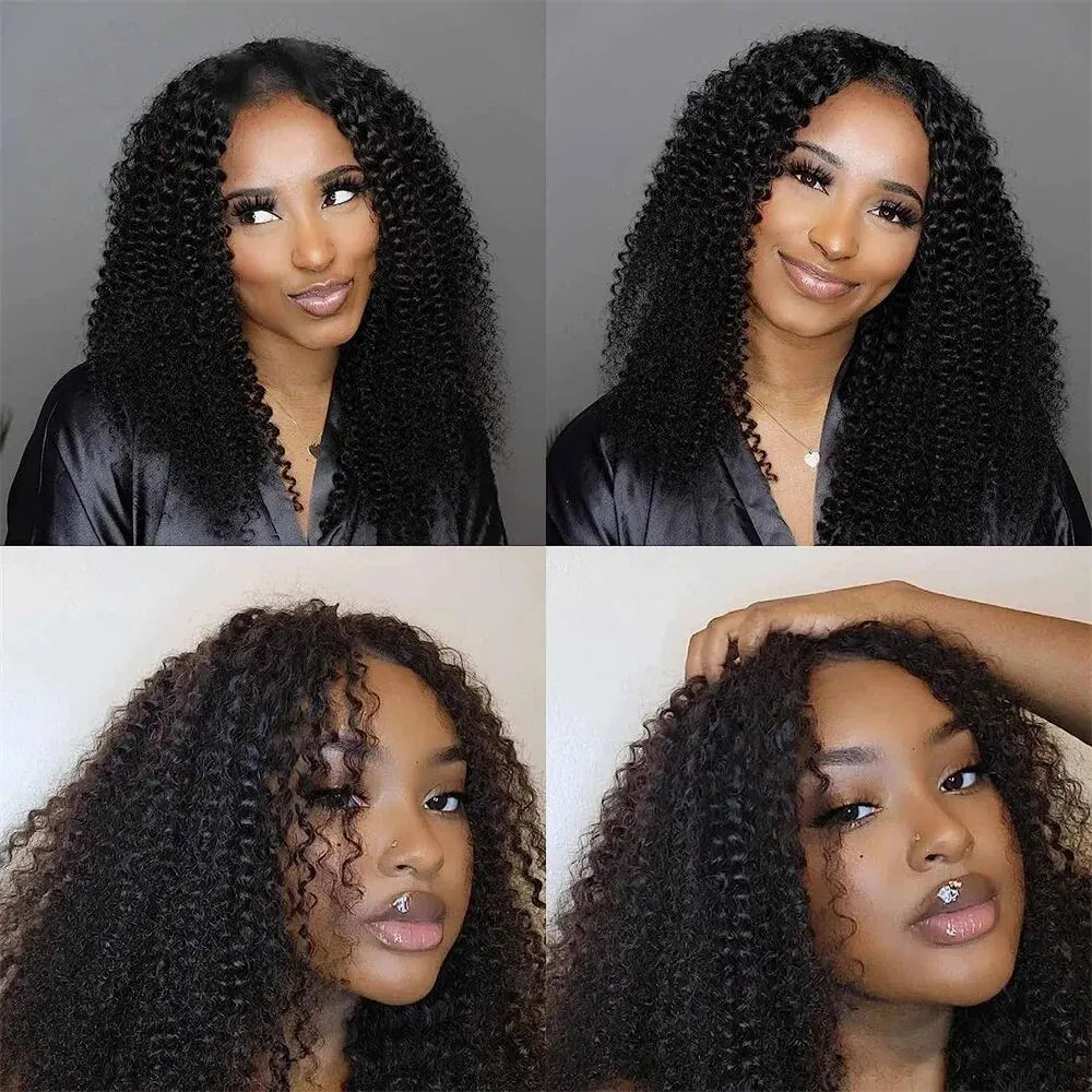 Brazilian Kinky Curly V Part Wig Glueless