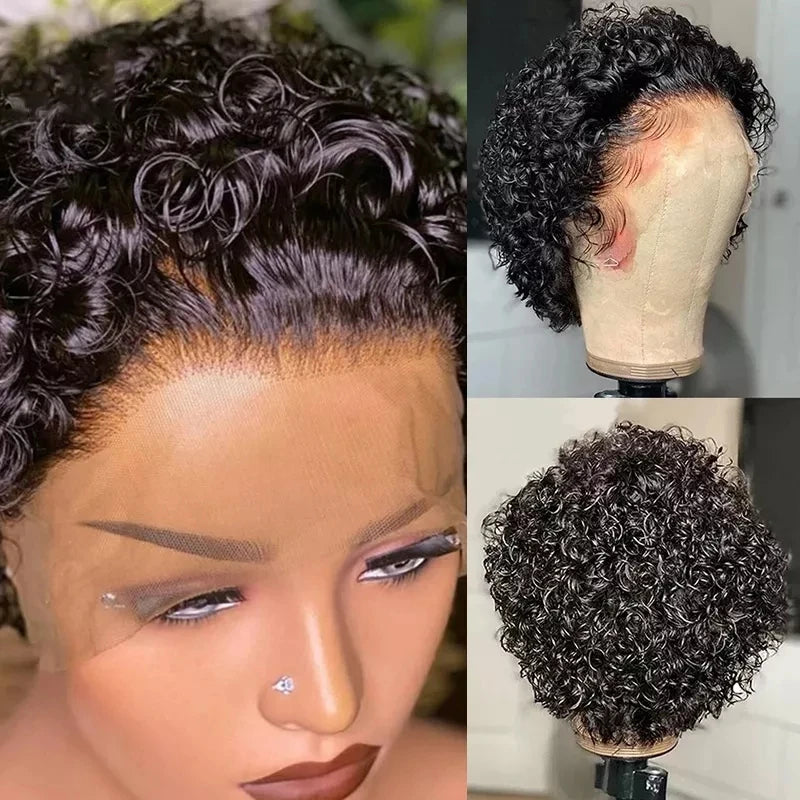 Short Pixie Cut Peruvian Water Wave Human Hair Wig