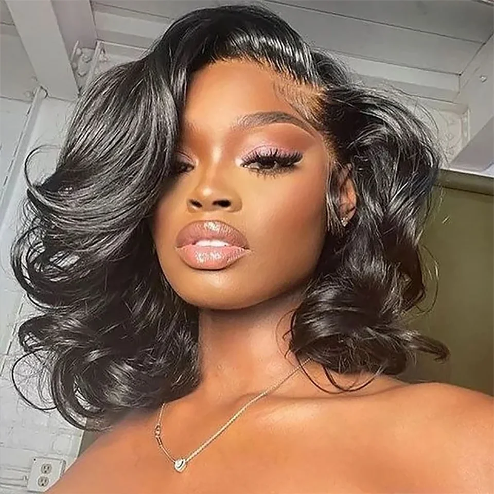 PP27 Blonde Highlight Body Wave Human Hair Bob Lace Wig Glueless