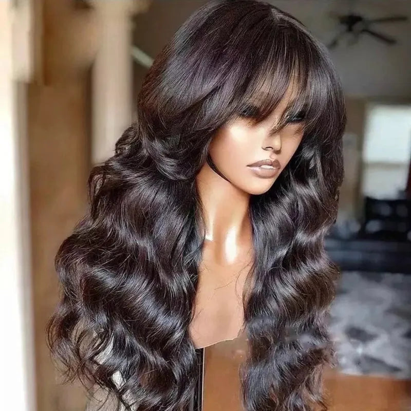 Body Wave Lace Front Wig Human Hair Wigs With Bangs Glueless Pre Plucked