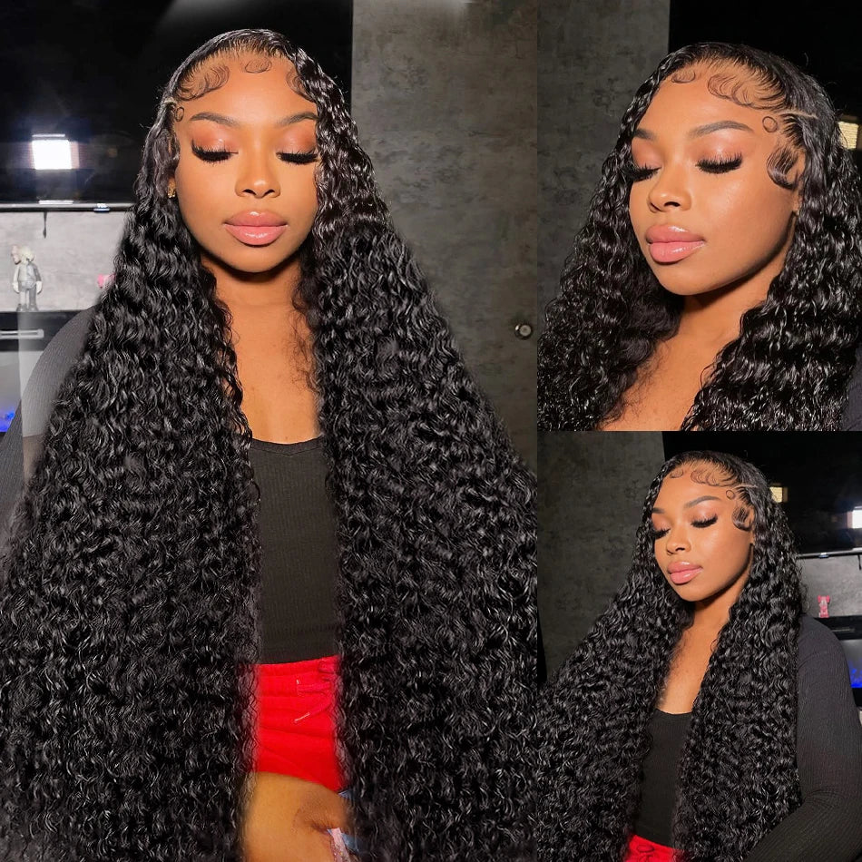 Deep Wave Lace Frontal Human Hair Wigs Transparent Brazilian Remy 30 40 Inch