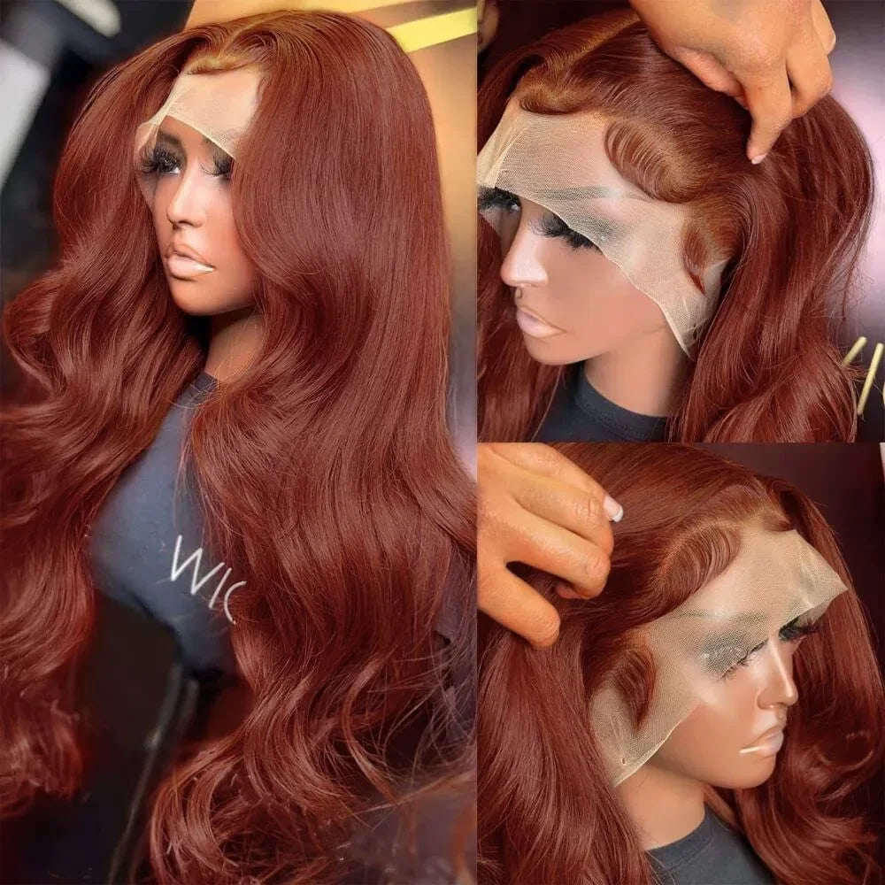 Reddish Brown Body Wave Human Hair HD Lace Frontal Pre Plucked Wig (Glueless Options)