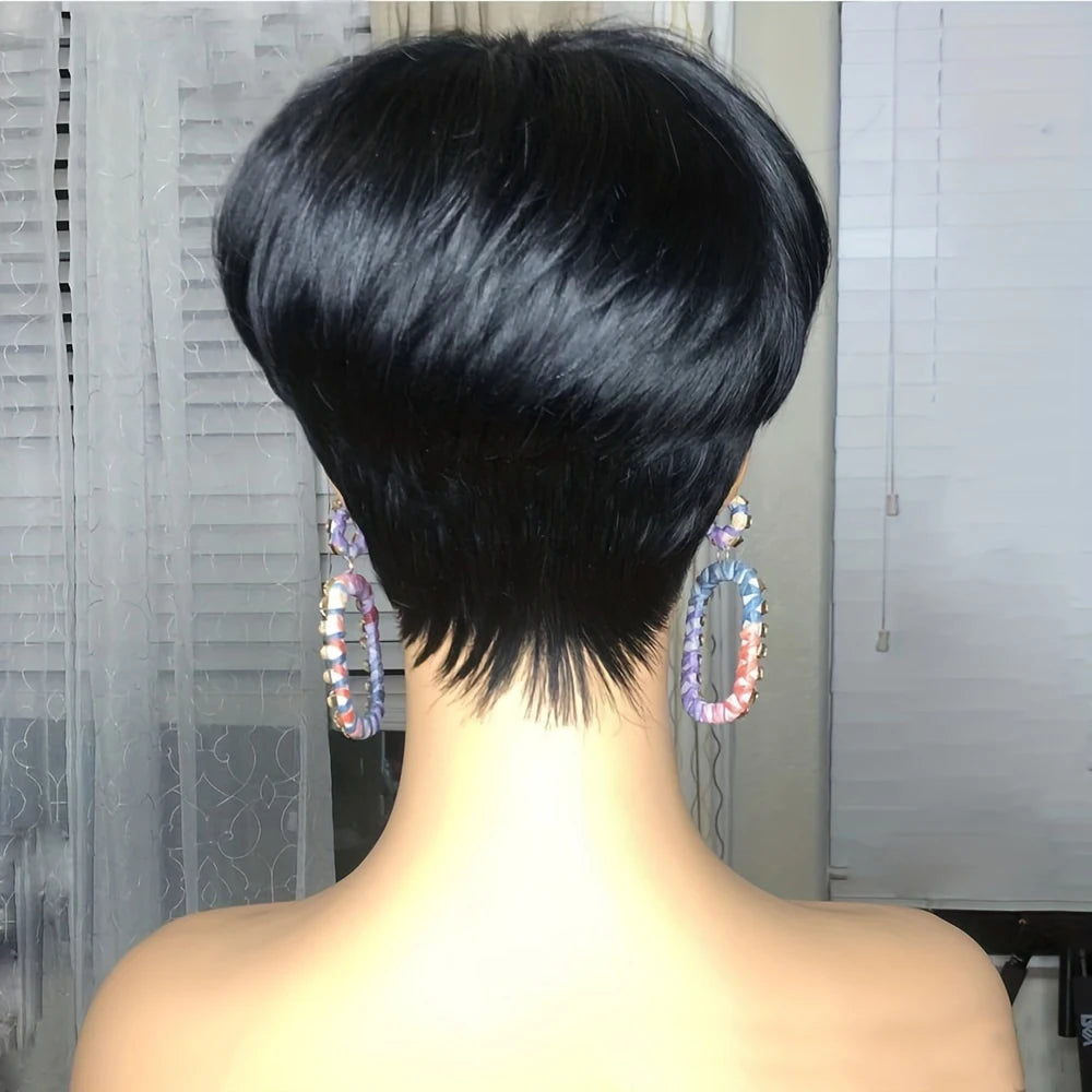 Glueless 100% Human Hair Pixie Cut Bangs Straight Remy Hair