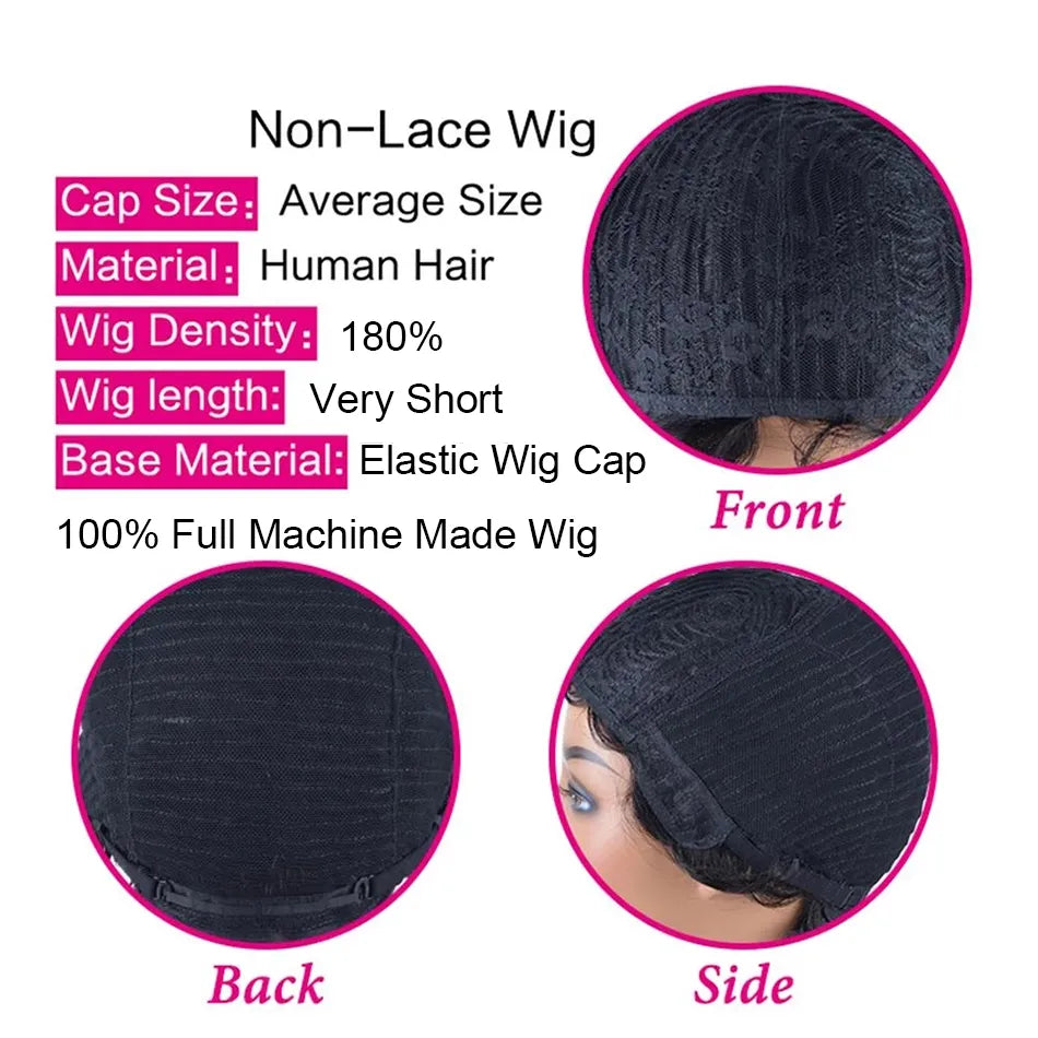 Short Afro Kinky Curly Pixie Cut Wig Human Hair
