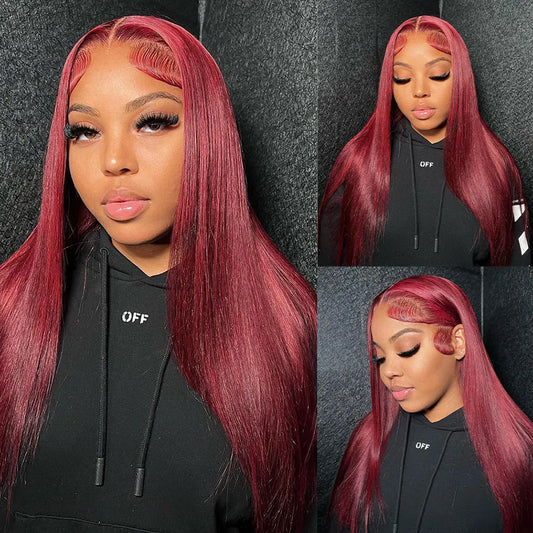 Peruvian Straight Human Hair 99J Burgundy Pre-Plucked