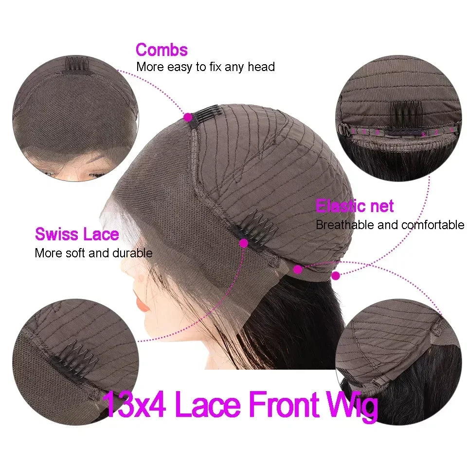 4C Glueless Preplucked Human Hair Wigs 150% Density Bone Straight Lace Front Curly Edges