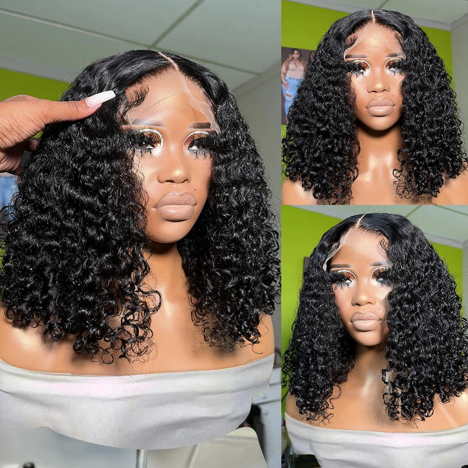 Deep Wave Short Bob T Part Lace Frontal Wig Human Hair Preplucked Baby Hair